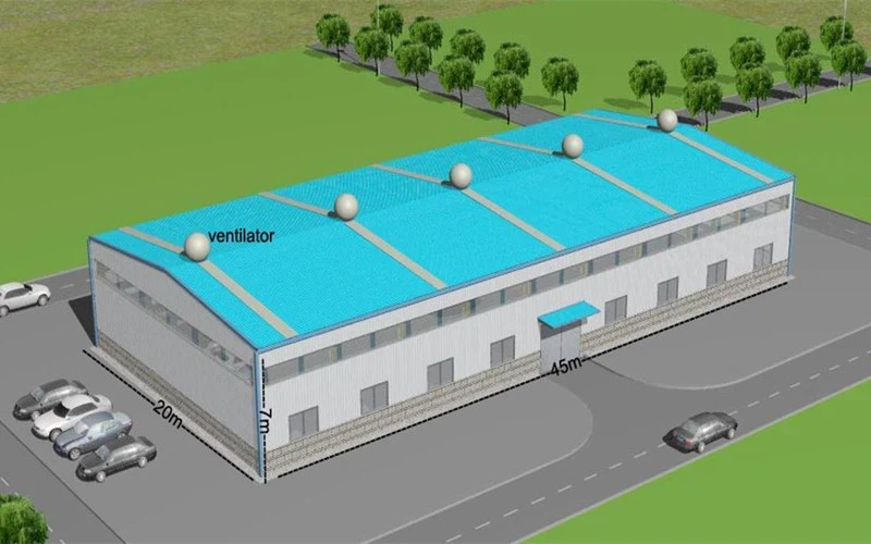 45m X 20m Ikki qavatli po'lat konstruktsiyalar ombori